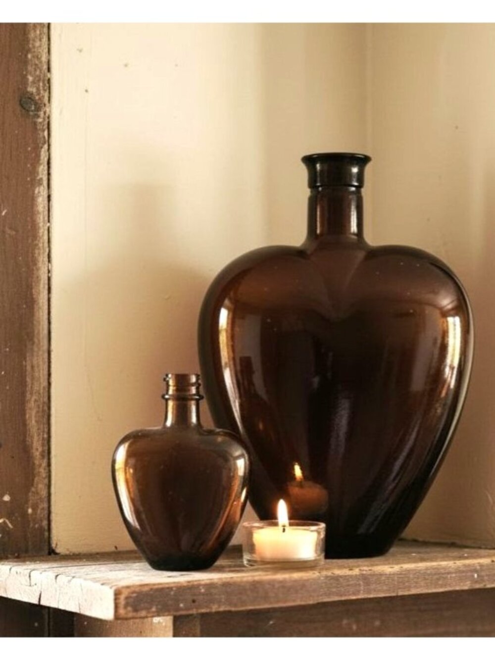 PAUL MASSON Amber Heart Bottle set. Vintage Brown Decorative Vases - Rustic Home
